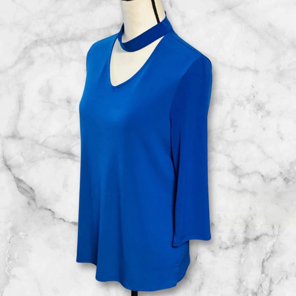 Chico's Royal Blue Choker Neck V-Cutout‎ 3/4 Sleeve Blouse Top Size 1 Medium
